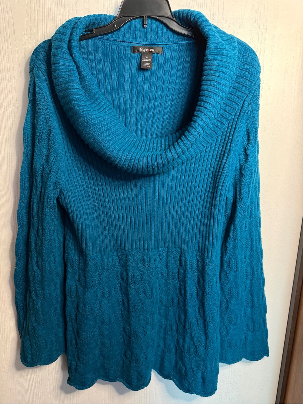 Style & Co. Teal Cowlneck Cable-Panel Sweater